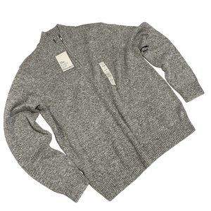 NWT CROFT & BARROW 1/4 ZIP SWEATER BLACK AND WHITE MARLED SIZE L